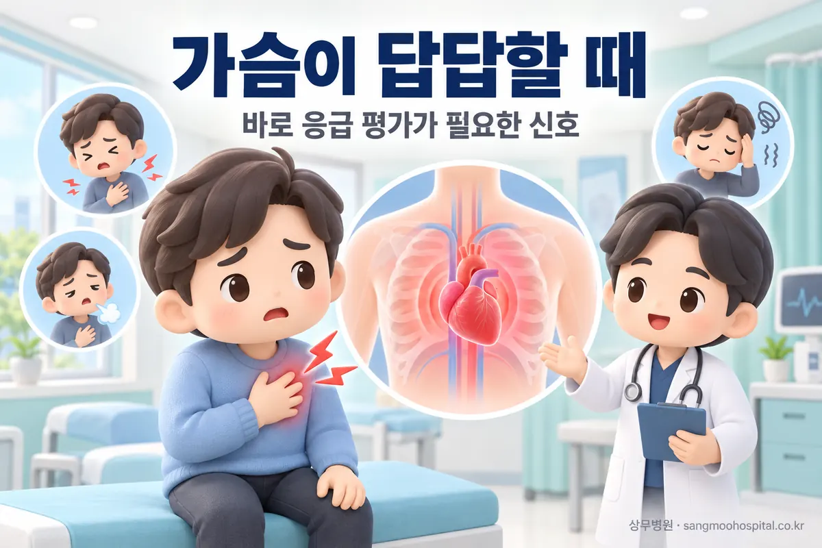 가슴이 답답할 때, 어떤 신호가 있으면 바로 응급 평가를 받아야 할까요?
