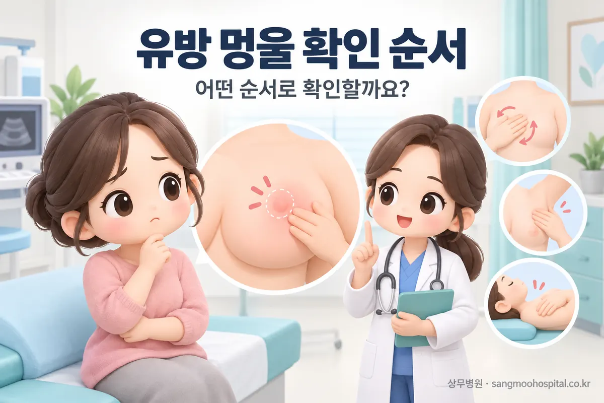 유방에 멍울이 만져질 때, 어떤 순서로 확인할까요?
