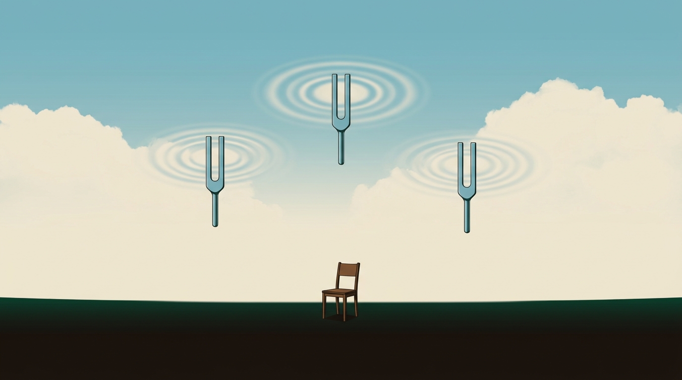 ESWT 치료의 회복 차이를 표현한 마그리트풍 일러스트