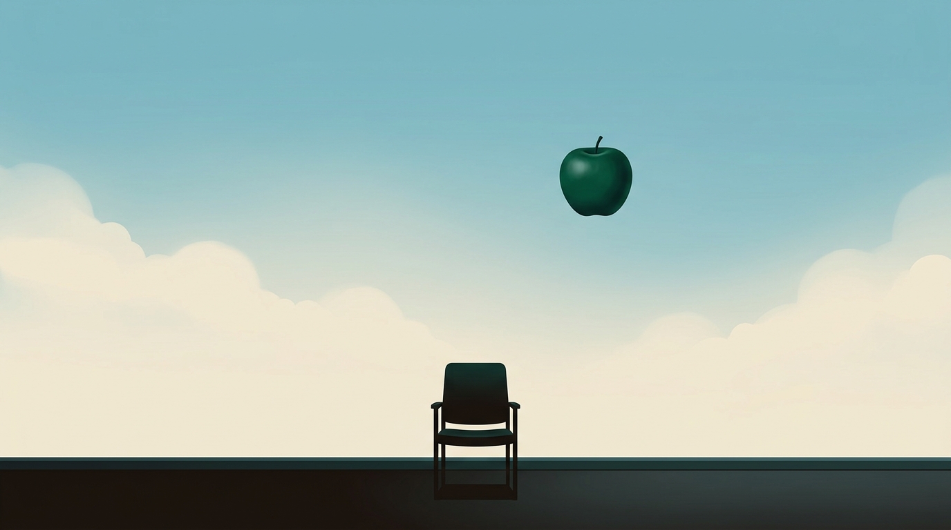 떠 있는 사과와 빈 의자 — 마디찬통증의학과의 진료 모티브